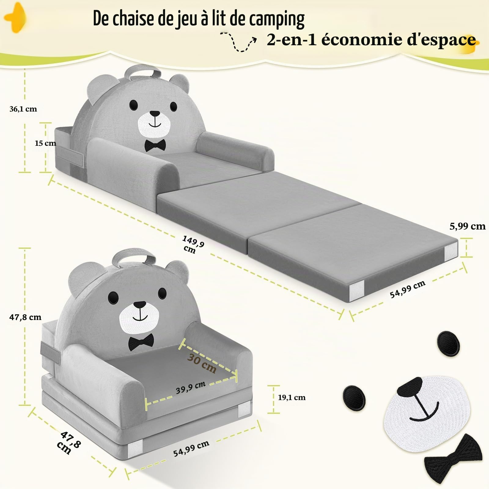Canapé Enfant, 2-en-1 Chaise Pliante pour Enfants, canapé en Velours Cristal Doux pour Les Enfants en Bas âge pour la Chambre à Coucher, Le Salon