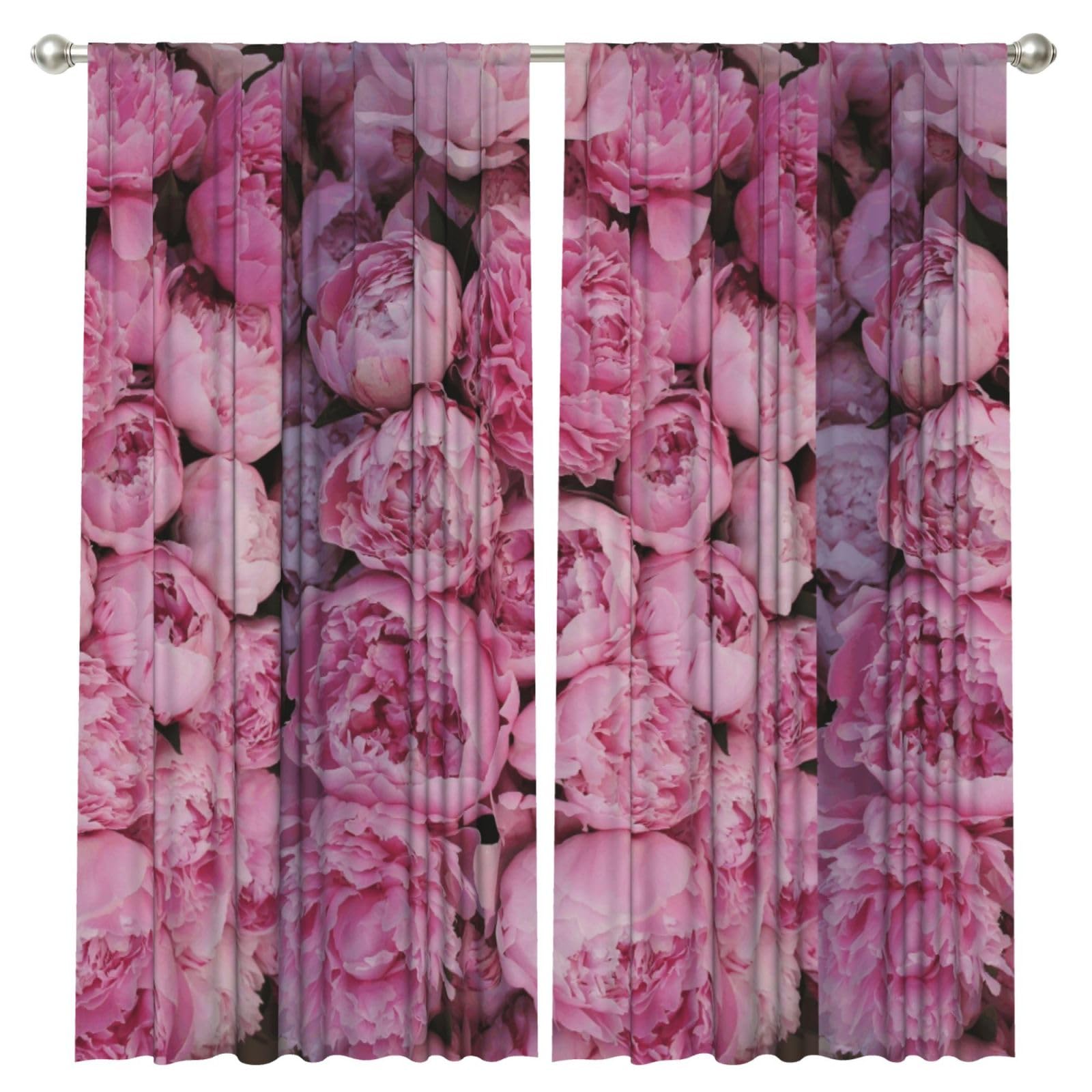 InOmak Pink Peony, 2 Panels Window Curtains 52 x 84 Inch Blackout Curtains for Living Room Bedroom