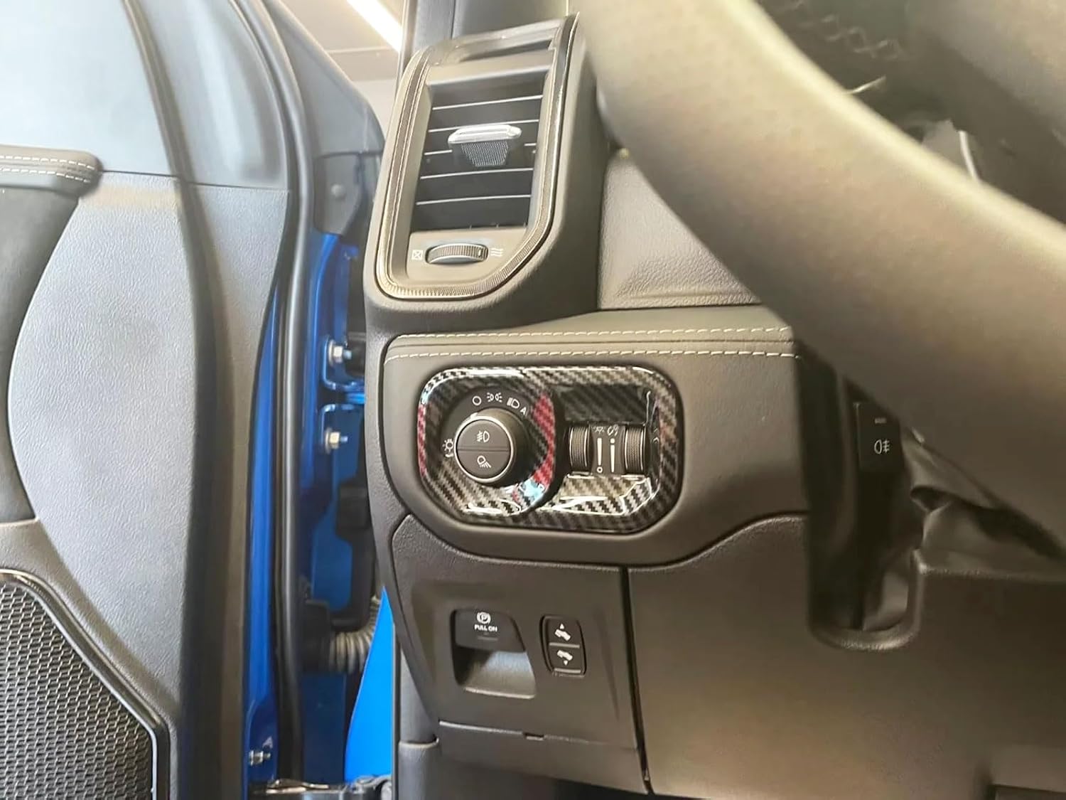 Headlight Adjustment Panel Cover Compatible with Dodge Ram 1500 TRX 2023 2022 2021 2020 2019 Headlight Adjustment Button Switch Trim Interior Car Accessories ABS 1PC(Carbon Fiber Style)