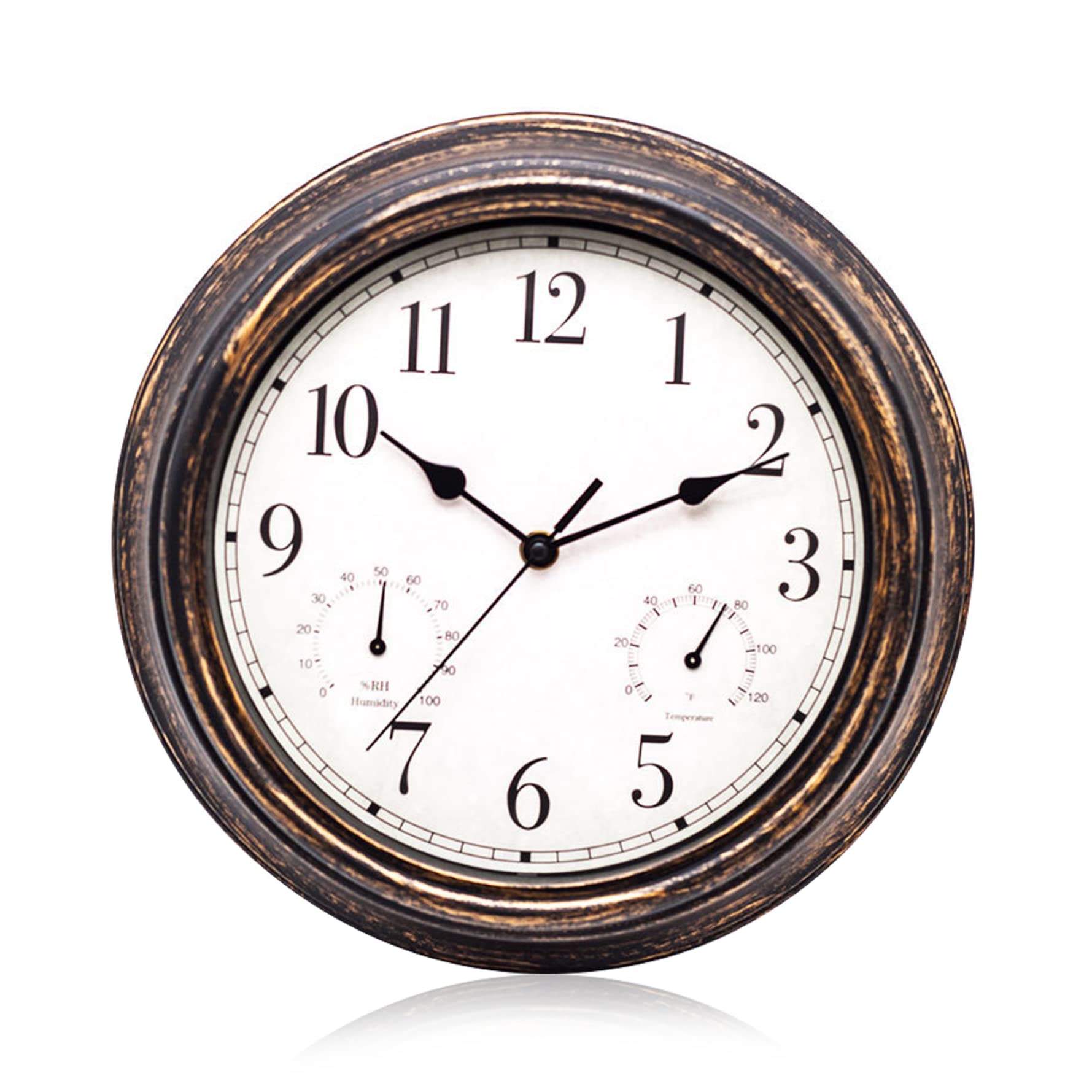 Garden Clock Outdoor Waterproof Clock with Thermometer Hygrometer Outdoor Waterproof Vintage Metal Clock 12 Inch Retro Metal Wall Clock for Patio Pool Black Bronze