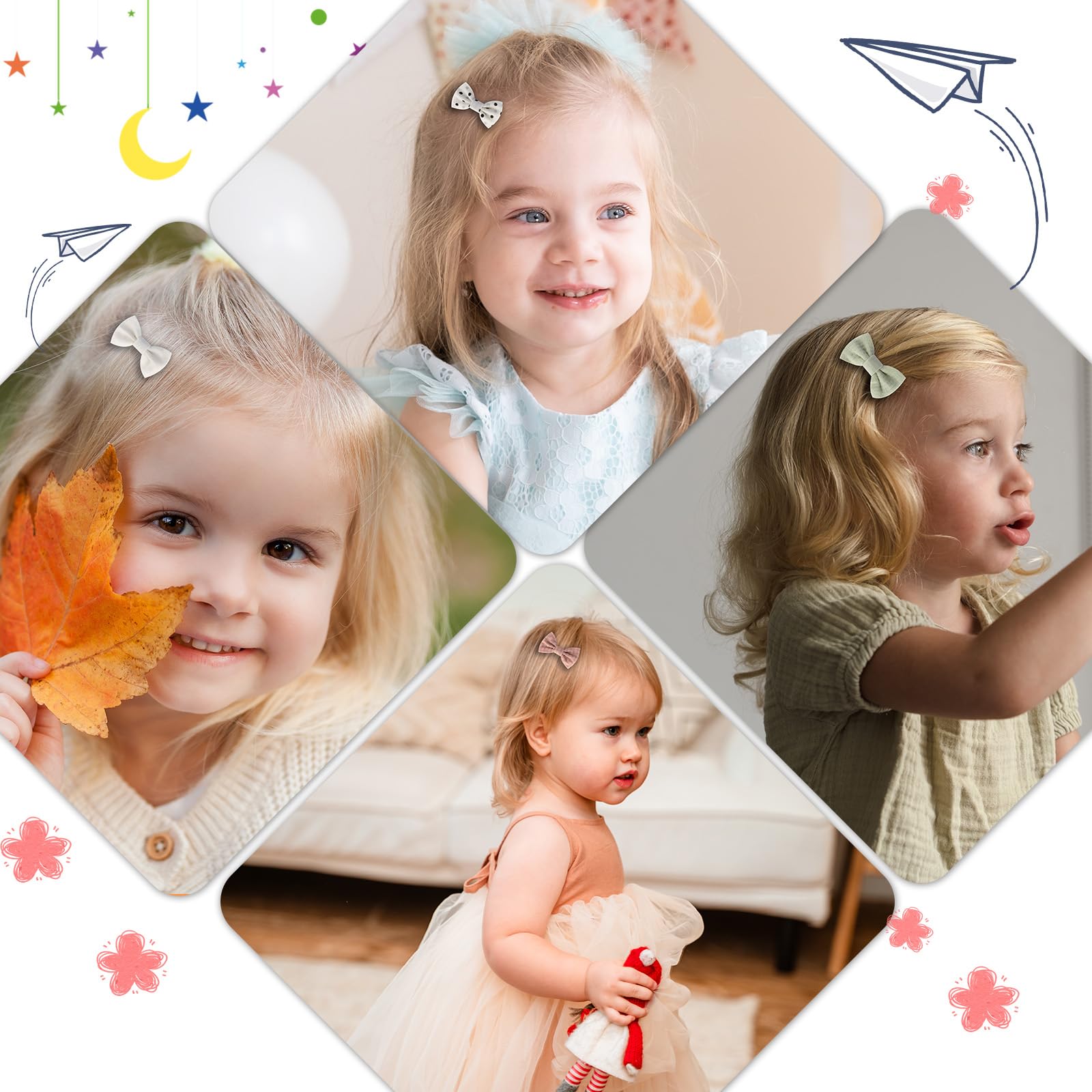 JESSCAT Confezione da 22 fermagli per capelli per bambine, con fiocchi fatti a mano, completamente foderati, antiscivolo, in cotone e lino, accessori per capelli fini, ideali per neonati, neonati e