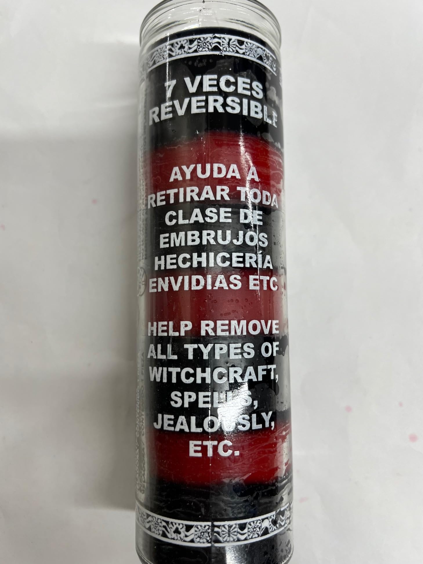 Brilux 7 Times Reversible (7 Veces Reversible) Unscented 7 Color (Black and Red) Pillar Candle in Glass