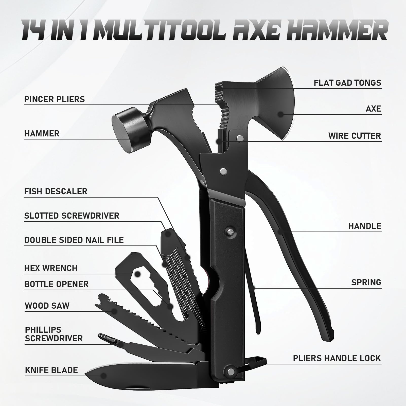 15 in 1 Multitool Axe Hatchet, Camping Accessories Survival Gear, Multi Tool Gifts for Camping Hiking Survival, Fathers Day Dad Gifts from Daughter Wife Son, Cool Gadgets Gifts for Men, Dad, Black