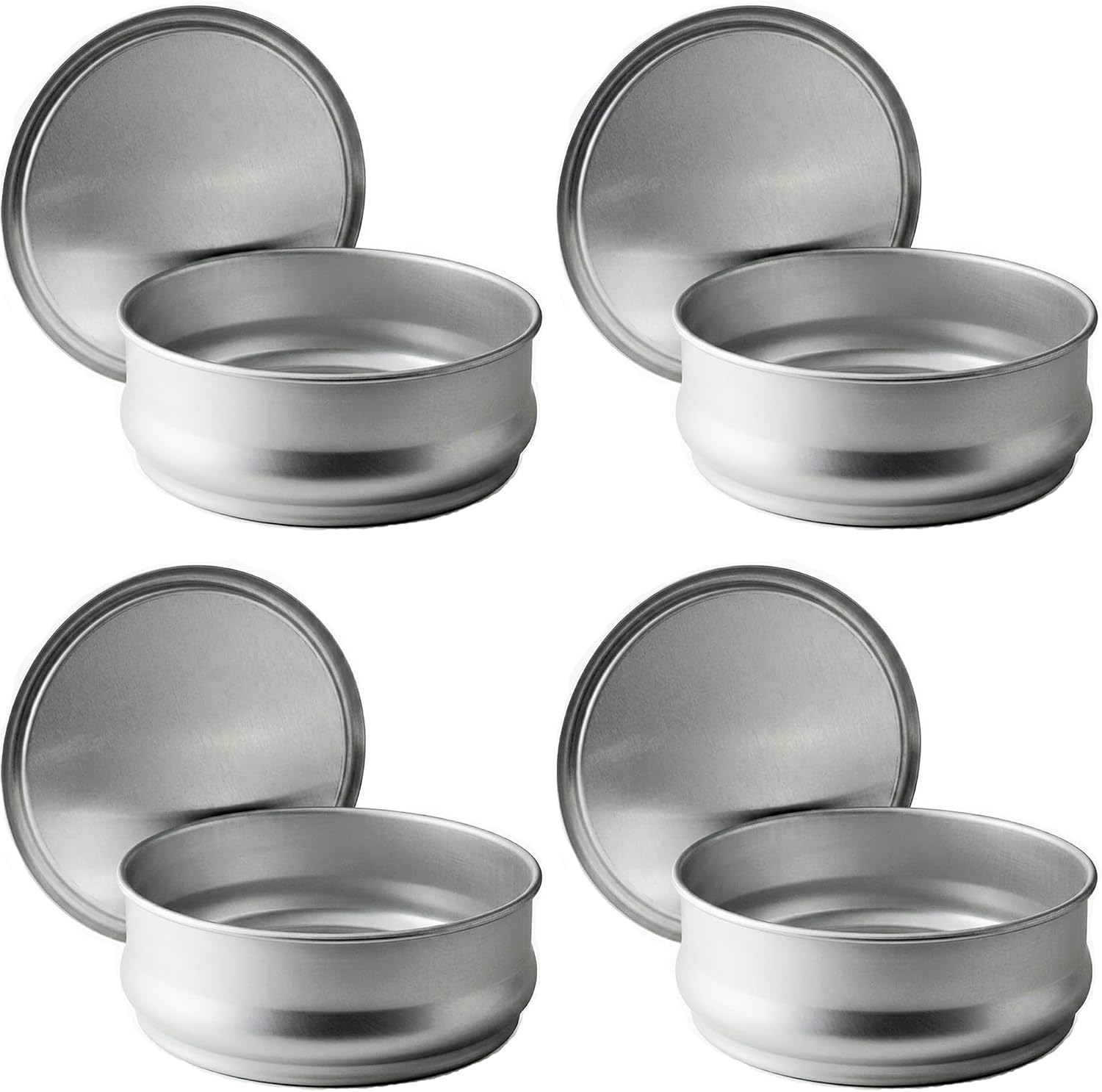 Pack-4 8 Inch Aluminum Dough Proofing Pan with Lid, Heavy Duty Stackable Pizza Dough Container, Round Dough Storage Pan for Bread Dough, Bakery, Pizzeria & Restaurant Kitchen Use (4)