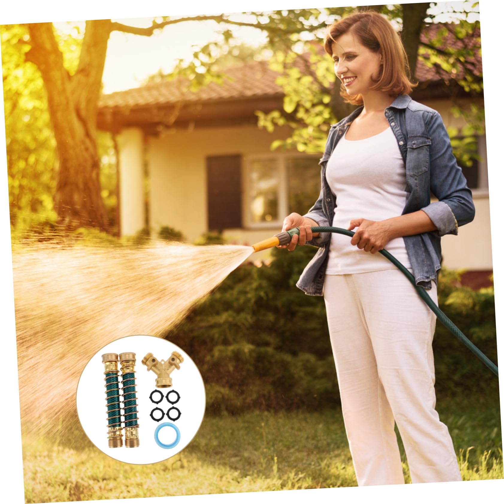 GANAZONO Raccord Cuivre Y pour Tuyau Arrosage Jardin Répartiteur Voies Protection Torsion avec Ressort Connecteur pour Lavage Arrosage et Animaux