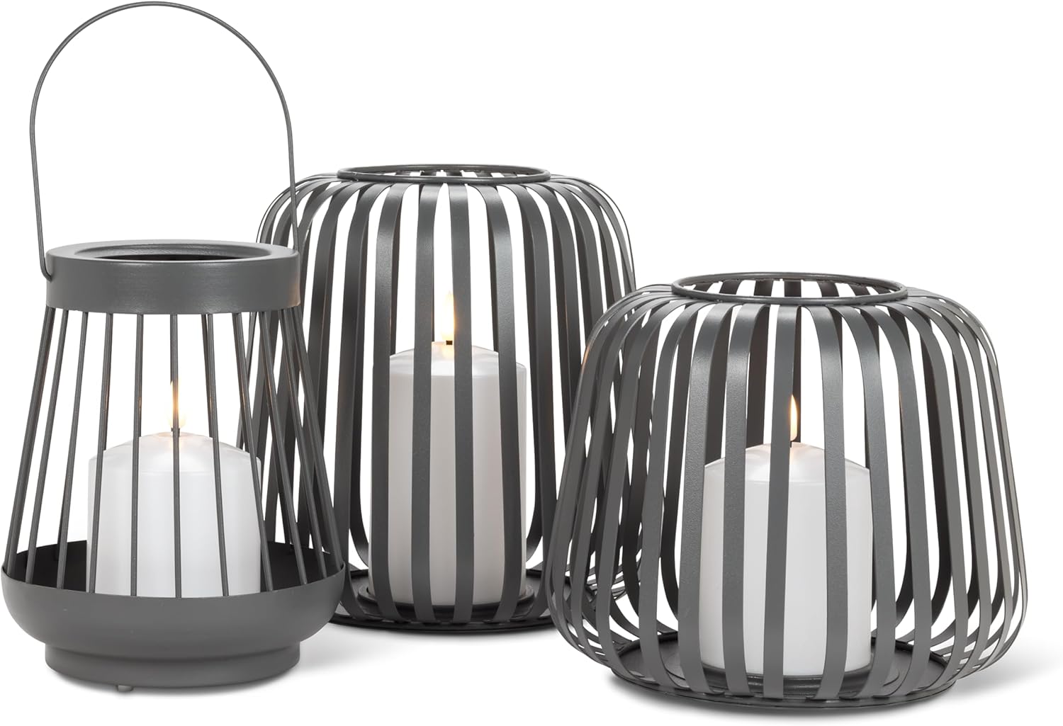 Abbott Collection Large Cage Indoor/Outdoor Lantern with LED Candle - Metal/Plastic, Grey (8.5" H)