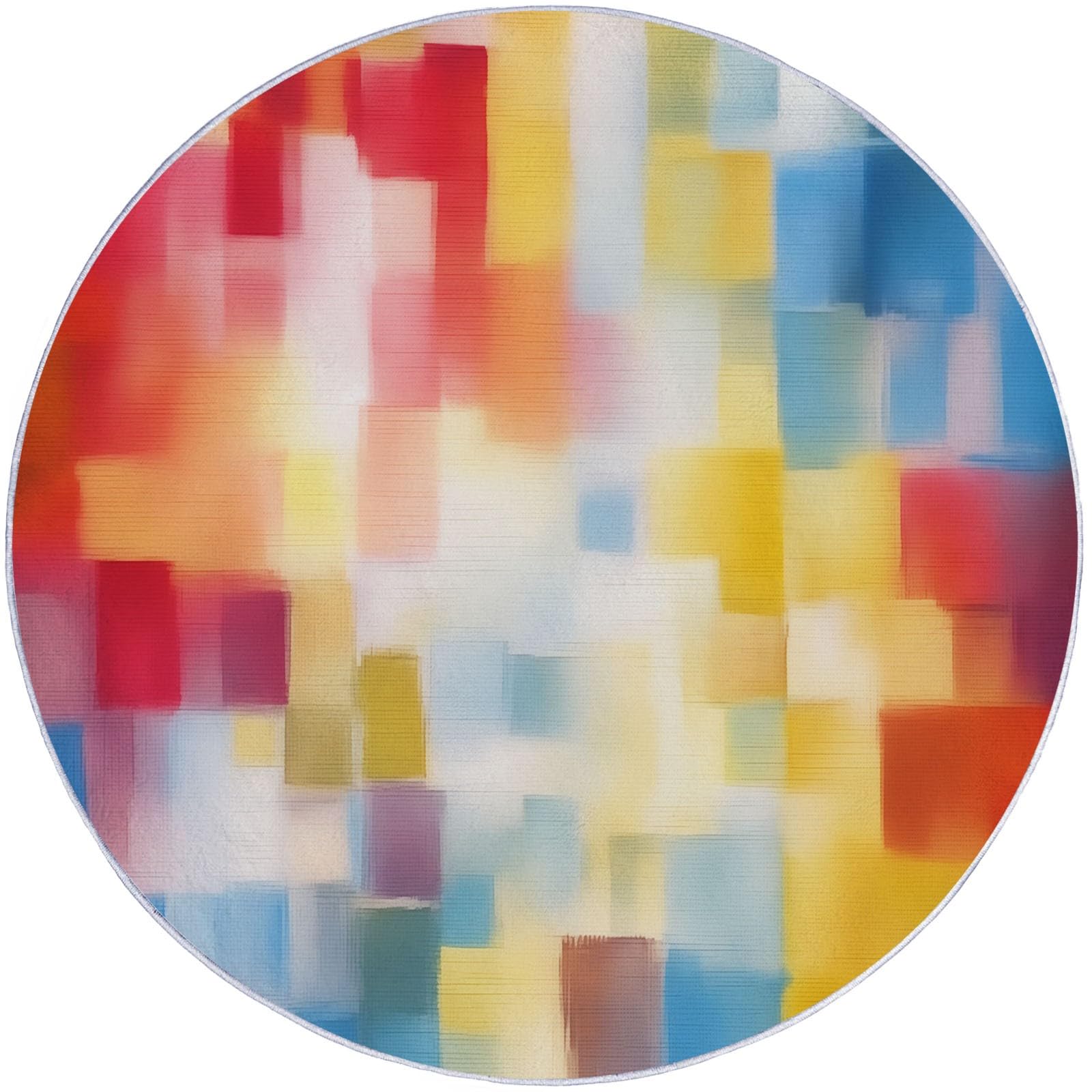 Tapis rond salon 150 cm aux blocs de couleur abstraits decoration moderne sol