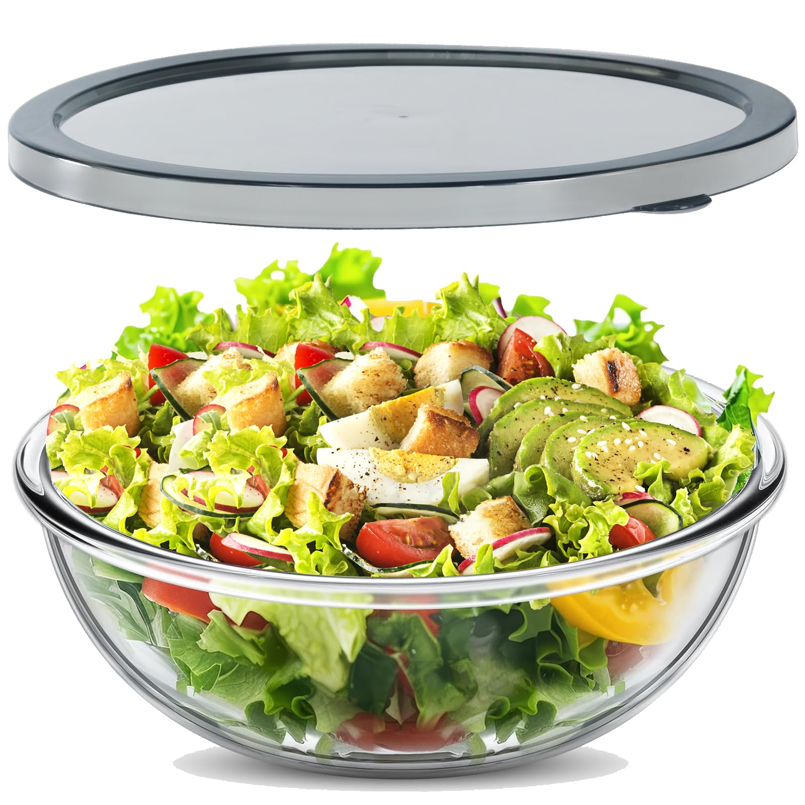 Extra große Glasschale für Sauerteigbrot, Glas-Rührschüssel für Sauerteigbrot mit Deckel, Backbehälter für Küche, Kühlschrank, Organisation