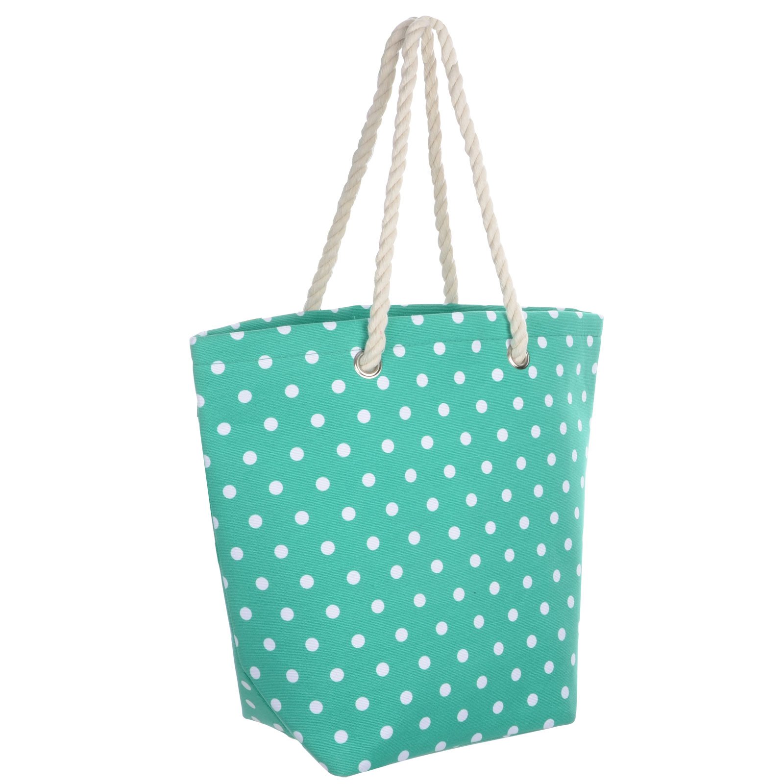 Ladies Green Polka Canvas Beach Shoulder Bag Tote Shopping Reuseable Handbag