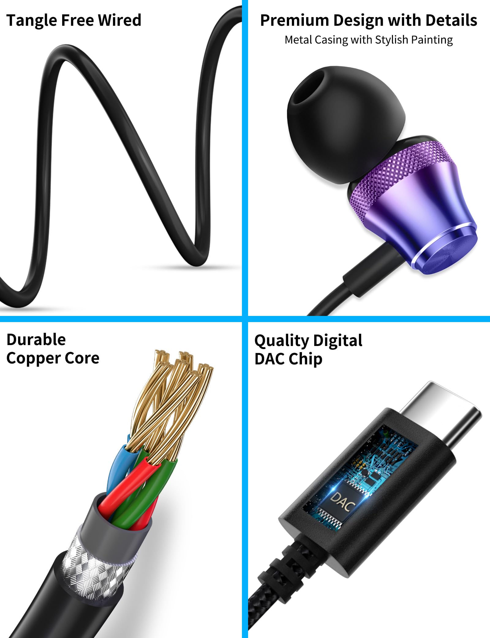 Cuffie USB C con cavo auricolare per iPhone 16 15 Pro Max Samsung S24 S23 A53 A54 Galaxy Tab Z Pixel 9 8 7 cancellazione del rumore HiFi Stereo con cavo in-ear auricolare tipo C per iPad 10 Air 5 4