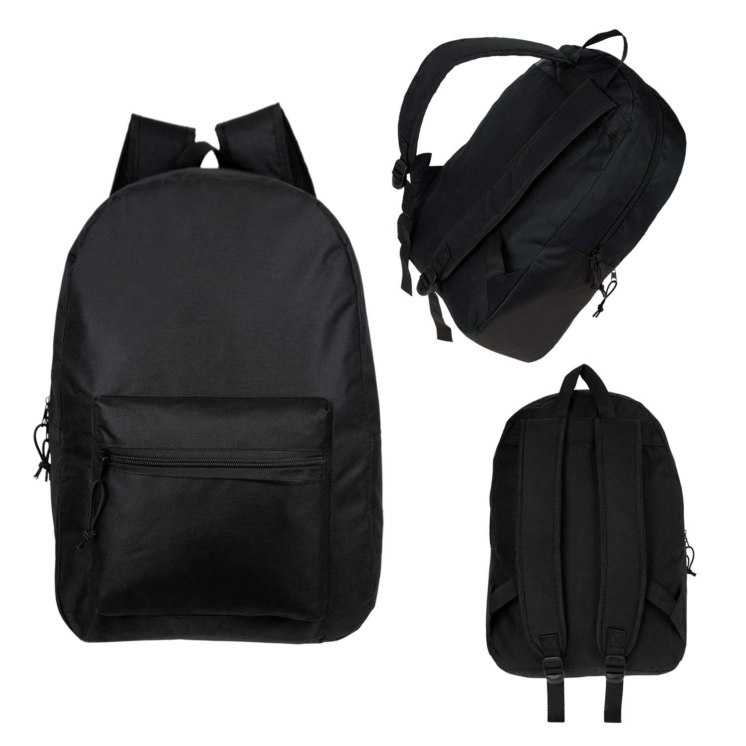 Moda West17" Wholesale Classic Basic Black Backpack - Bulk Case of 24 Bookbags
