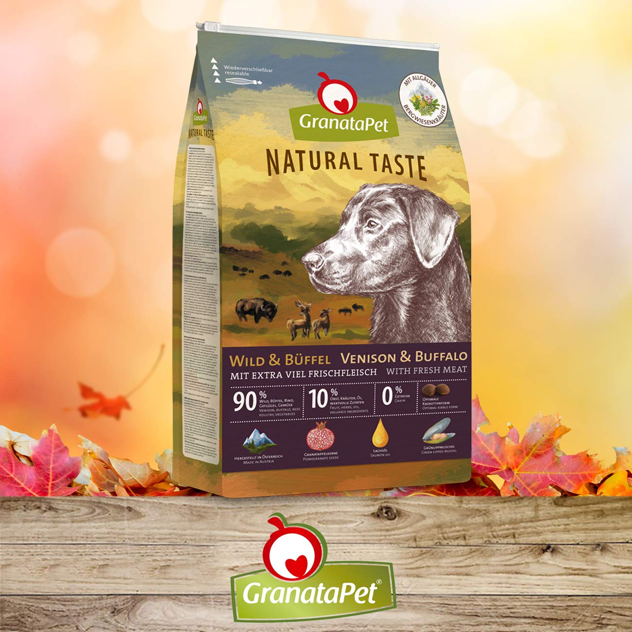 GranataPet Natural Taste Wild & Buffel, sucha karma dla psów, bez zbóż i bez dodatków cukru, pełnoporcjowa karma dla dorosłych psów, 12 kg