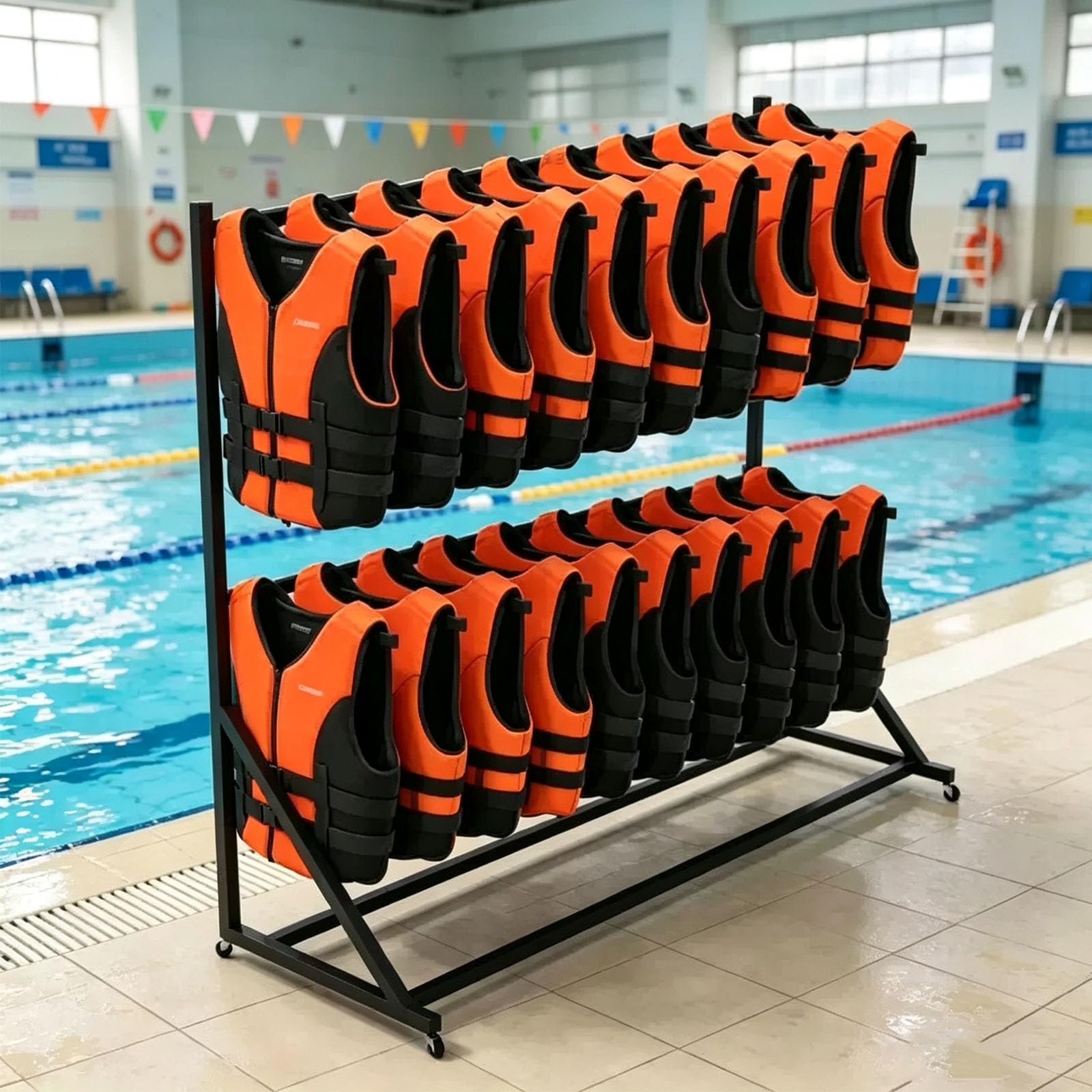 Support Mobile pour Gilets de Sauvetage | Étendoir à linge robuste avec roulettes pivotantes, pouvant contenir jusqu'à 20 gilets, serviettes