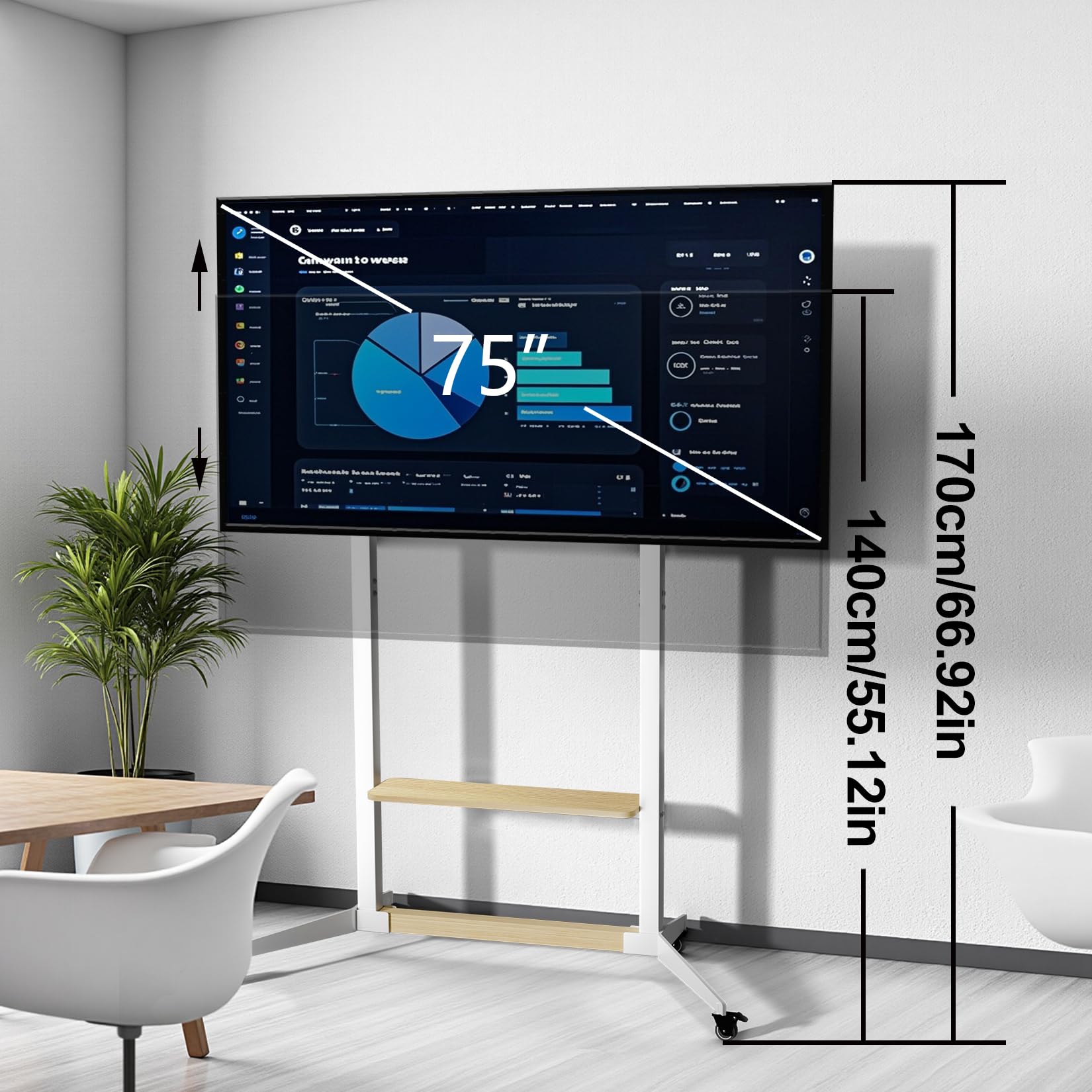 UNHO Soporte de TV con Ruedas Móvil : Soporte de Pie para LCD/LED para Televisiones 40-100 Pulgadas, Ajustable en Altura, MAX VESA 800x600mm, con 4 Ruedas Bloqueables y Estante, Carga Máx 100kg