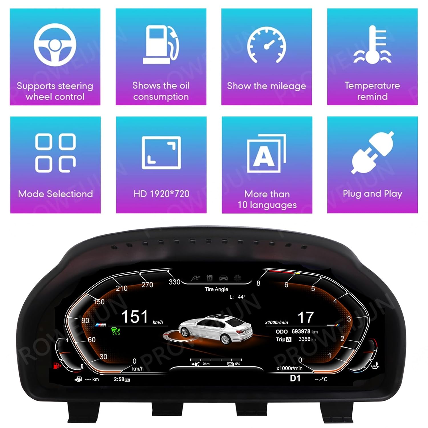 12.3 Inch Car Digital Instrument Cluster LCD Dashboard Speedometer Screen for BMW 5 Series/GT/6 Series 7 Series F10/F11/F18/F07/F06/F12/F13/F01/F02/F03 (2010-2017) Without HUD