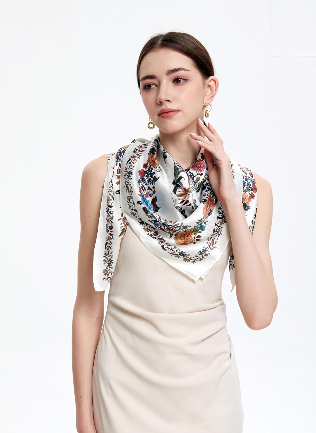 100% Pure Mulberry Silk Scarf 43”*43” Large Square Lightweight Headscarf Women’s Hair Wraps Shawls with Gift Packed - Image 3