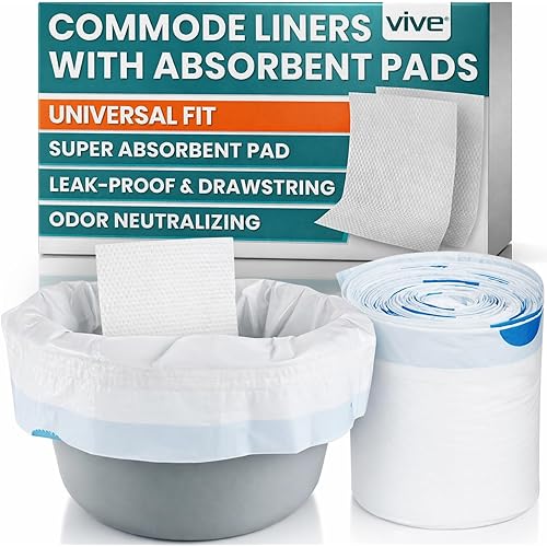 Vive Commode Liners with Absorbent Pads - Portable Toilet Bedside Chair Replacement Bags - Disposable Porta Potty Liners for Bariatric Standard Arm 3 in 1 Folding Buckets - Leakproof (48 Pack)