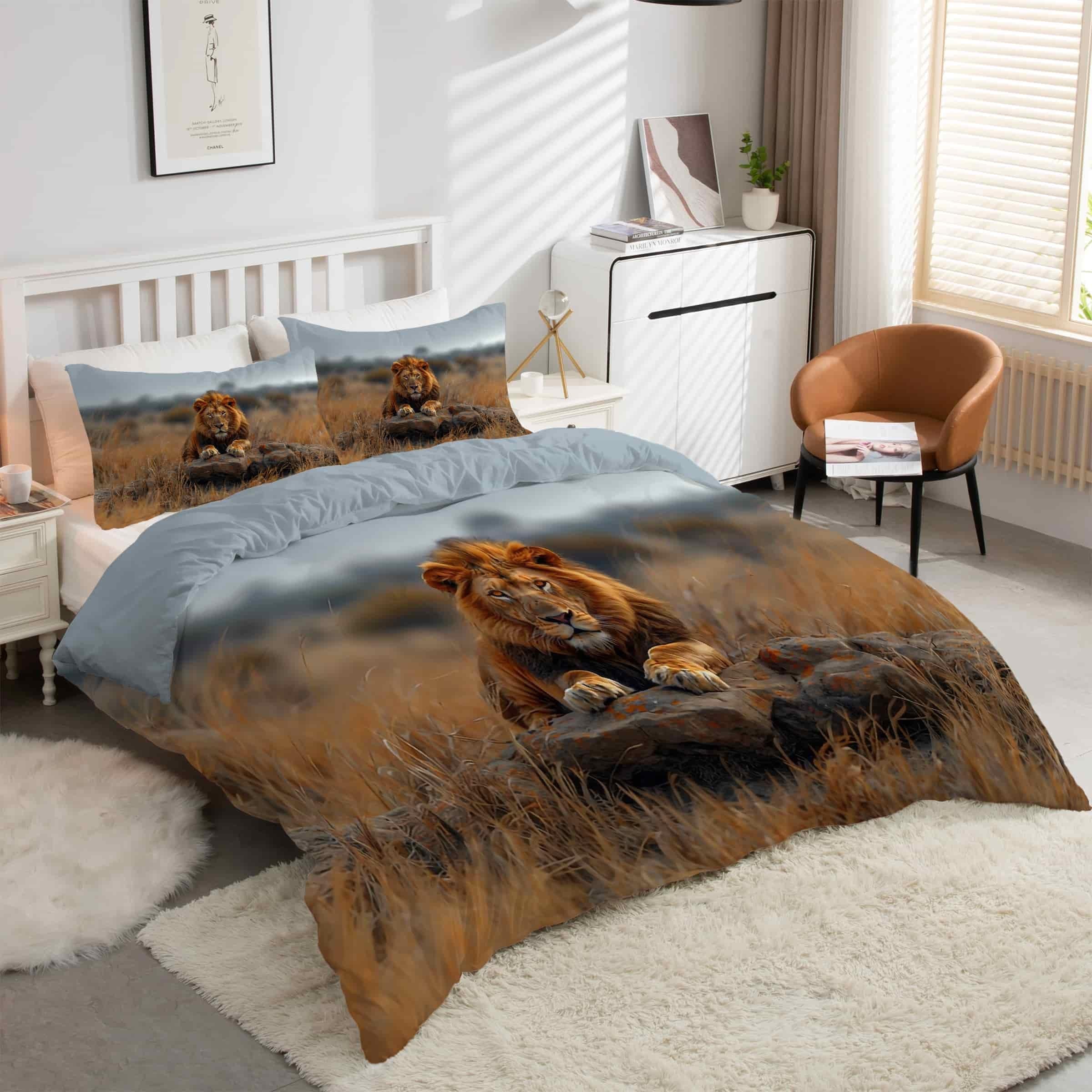 Housse de couette lion 200x200 pour décoration chambre adulte et ado