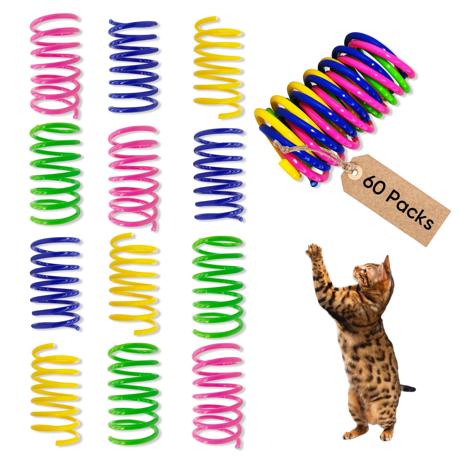 AGYM Cat Springs Toys 60 Packs for Indoor Cats,Colorful & Durable Plastic Spring Coils Attract Cats for Swatting Biting Hunting Interactive Cat Toys