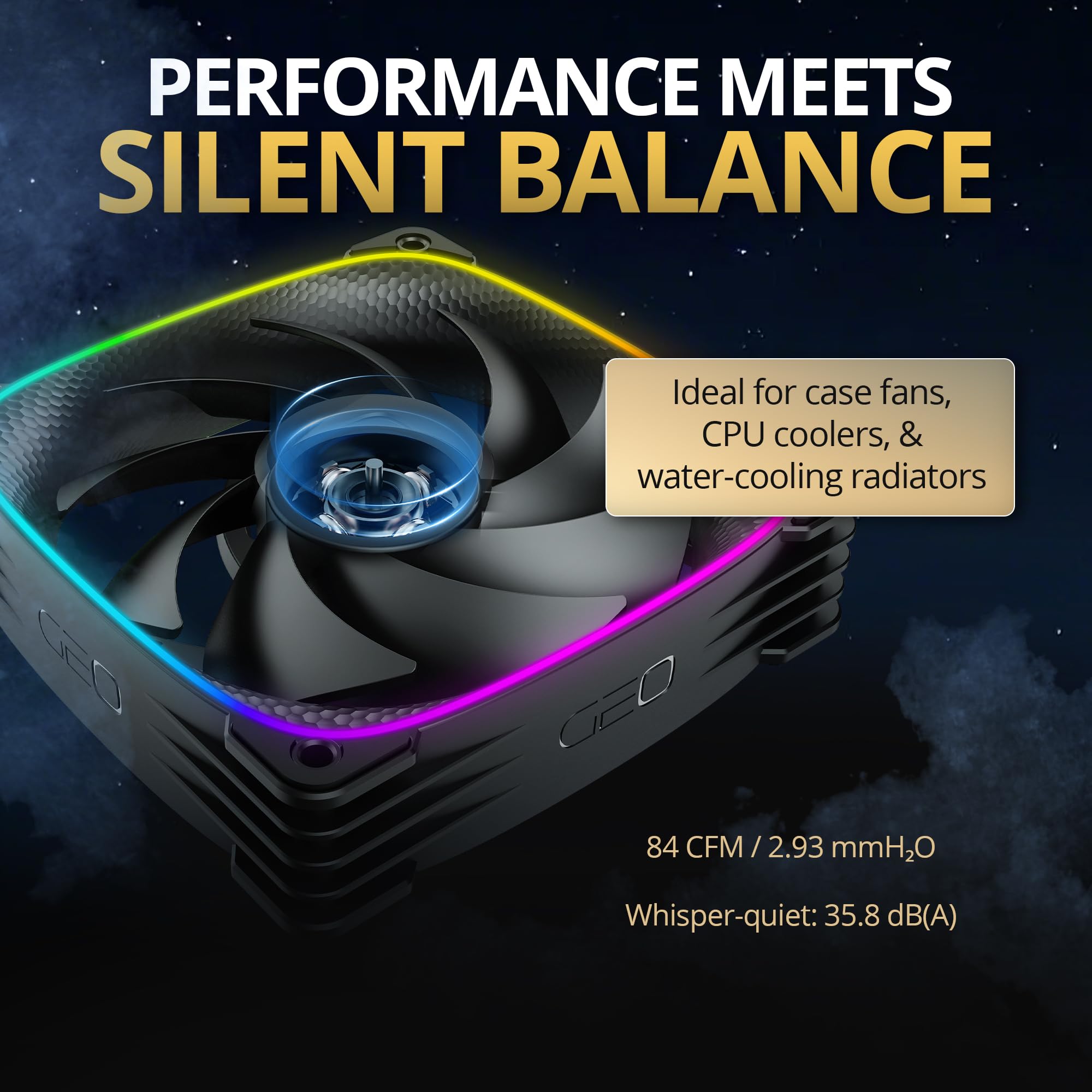 Geometric Future Squama GEO-S3003B-12T Lot de 3 ventilateurs PWM RVB haute performance 120 mm x 30 mm, 84 CFM, 2,93 mmH2O, éclairage ARGB double face, roulement hydrodynamique – Noir, lot de 3