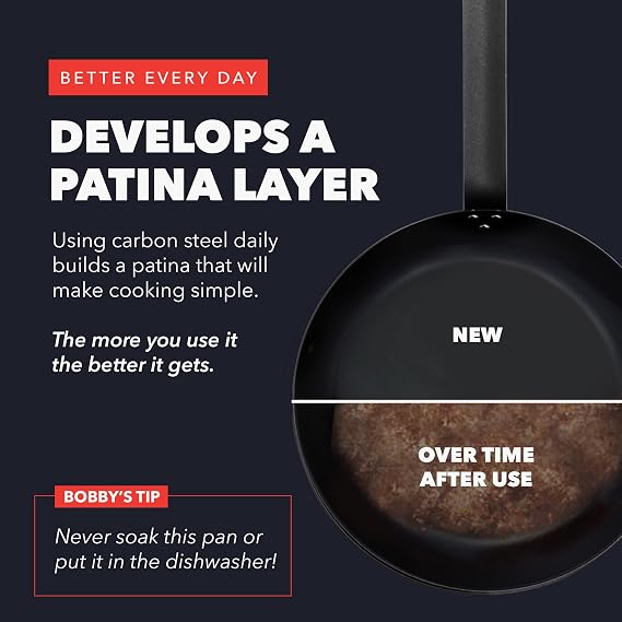 GreenPan x Bobby Flay 10 Pre-Seasoned Carbon Steel Frying Pan Skillet | Natural Nonstick with Use, Durable Cast Iron Alternative, Induction & All Stovetop Compatible, High Heat & Oven Safe to 660F