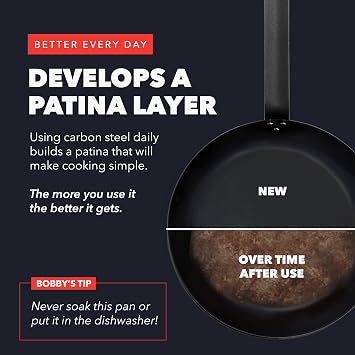 GreenPan x Bobby Flay 10 Pre-Seasoned Carbon Steel Frying Pan Skillet | Natural Nonstick with Use, Durable Cast Iron Alternative, Induction & All Stovetop Compatible, High Heat & Oven Safe to 660F
