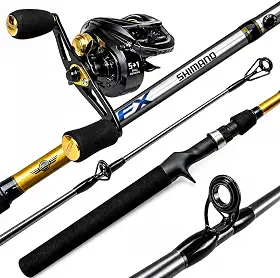 KIT DE PESCA PROFISSIONAL COMPLETO VARA SHIMANO FX 1.82M 6-15LB - CARRETILHA TUCUNA PRO 6000-6 ROLAMENTOS DRAG:6KG - REFORCADO - PESCA ESPORTIVA - ISCA ARTIFICIAL - TUCUNARE