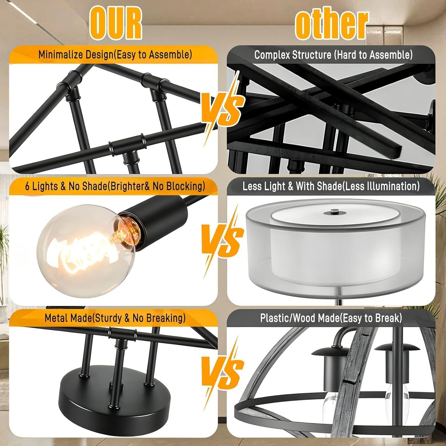 SPOLI Sputnik Ceiling Light Fixture, Dining Room Chandelier, Modern 6-Light All Black Industrial Pendant Semi Flush Mount for Kitchen Living Bedroom, E26 Base, Bulbs Not Included