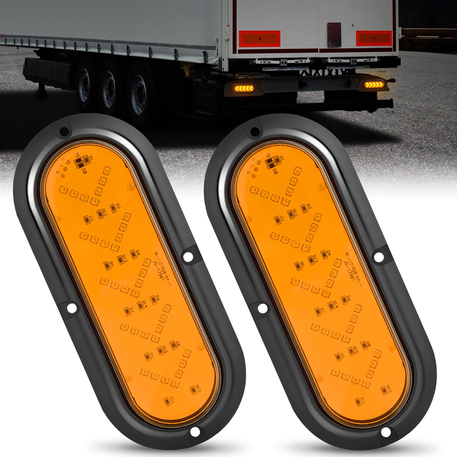 Nilight 6" Oval Tail Light 2PCS 35LED Arrow Amber Running Turn Signal Light
