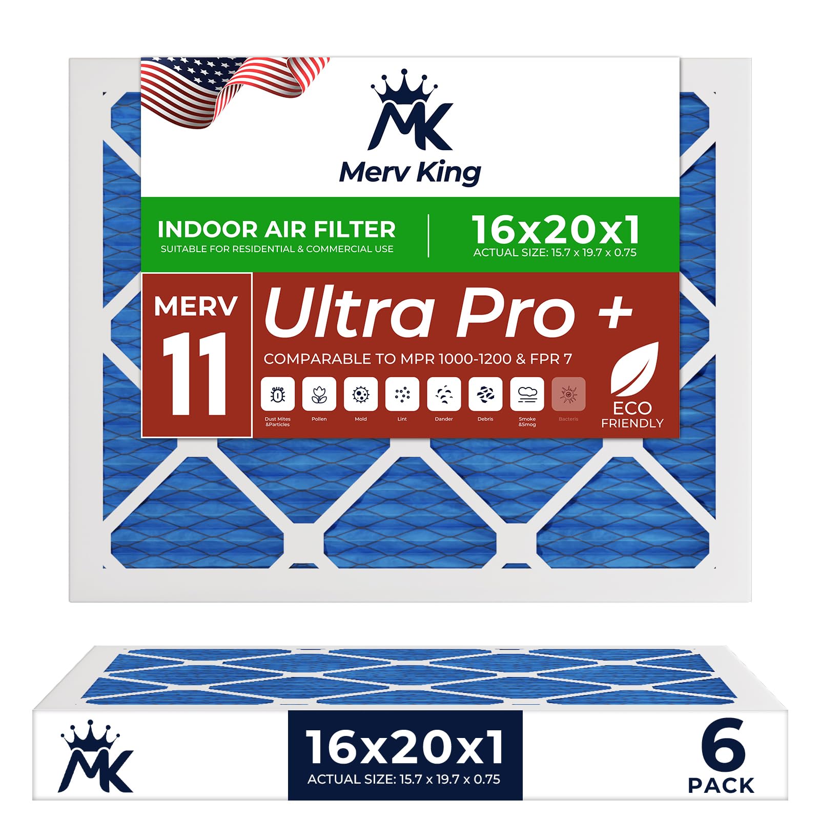 MervKing 16x20x1 Air Filter MERV 11