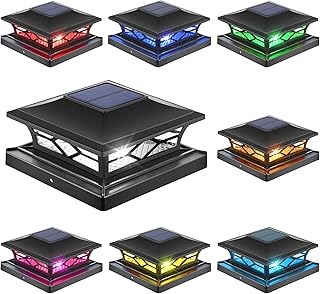 APONUO Solar Post Cap Lights Halloween Decor Outdoor Lights,RGB Color Changing 2+6 Color Modes Fixed Colors 4x4 Post Solar Lights for Fence Deck Post Caps 4x4 6x6 Wood&4X4 Vinyl,Black,8 Pack