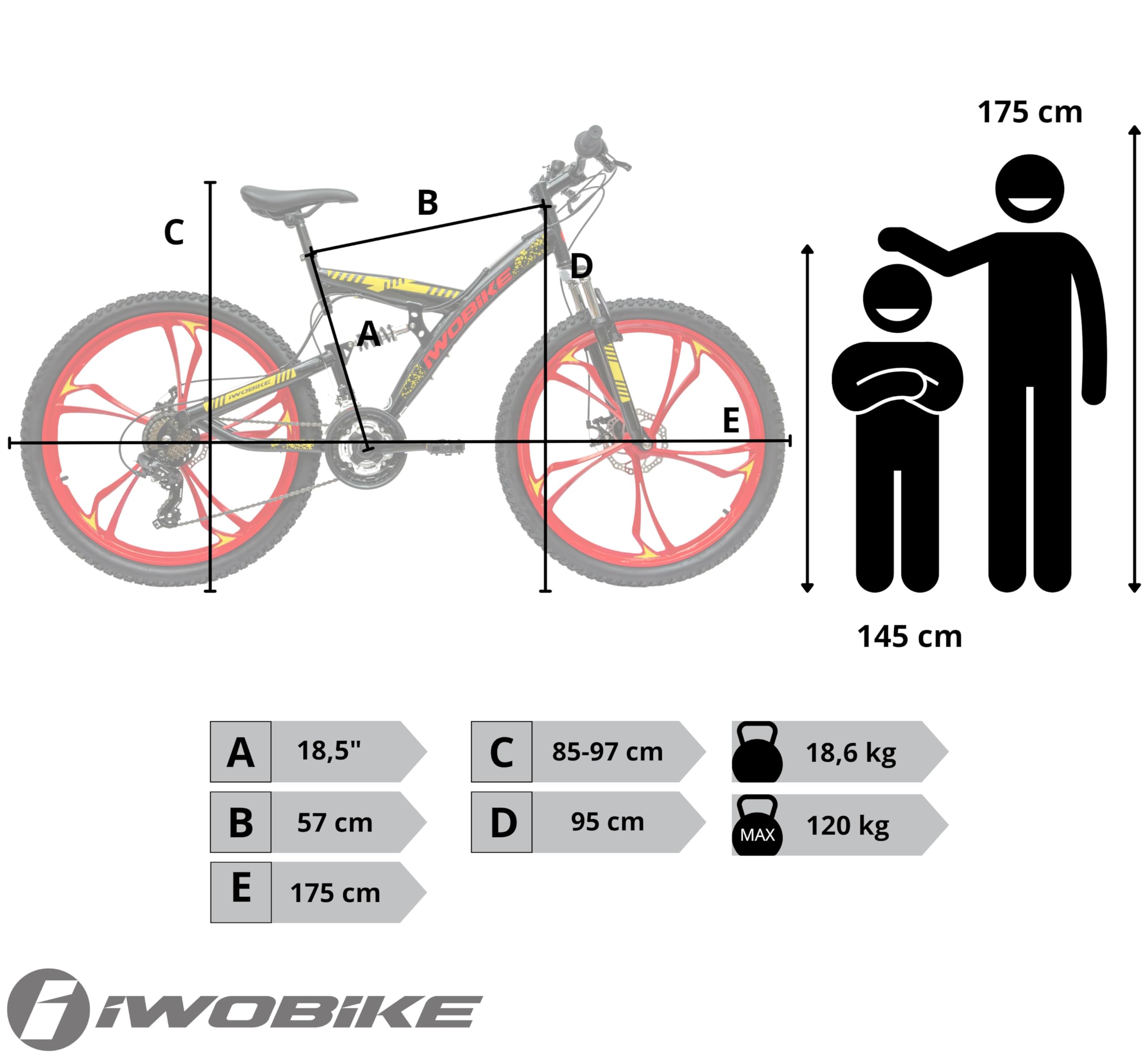 Rower Górski MTB, 26 Cali, Czarny Połysk z Czerwono-Żółtymi | Rower Górski MTB, 26 Cali, Czarny Połysk z Czerwono-Żółtymi Akcentami, Unisex, 21 Biegów, Rama Stalowa 47cm, Amortyzacja Prze