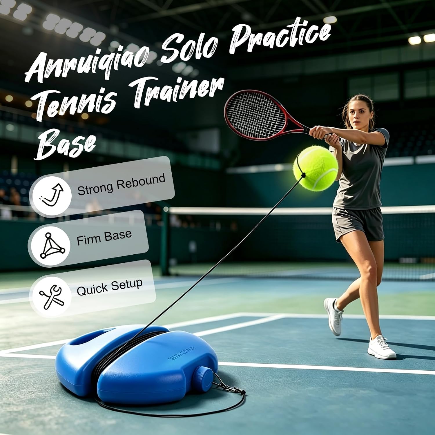 Tennis Trainer Rebound Ball with 3 String Balls & 13FT Elastic Ropes, Portable Solo Tennis Training Equipment Kit with Stable Base for Backyard Indoor Outdoor Use，Ideal for Adults, Beginners