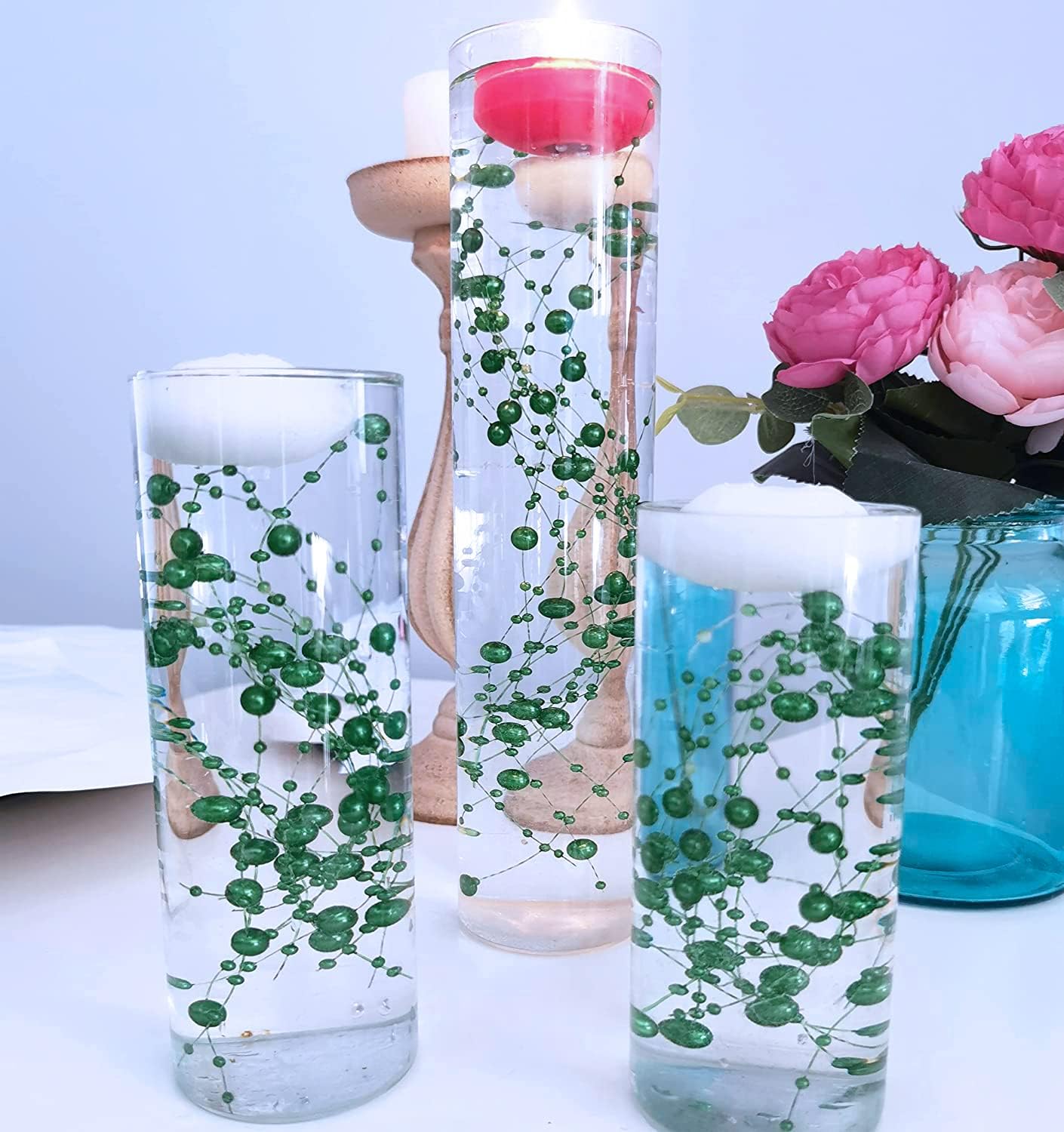 50 Pcs Artificial Pearl String, Floating Candle Centerpieces Vase Fillers