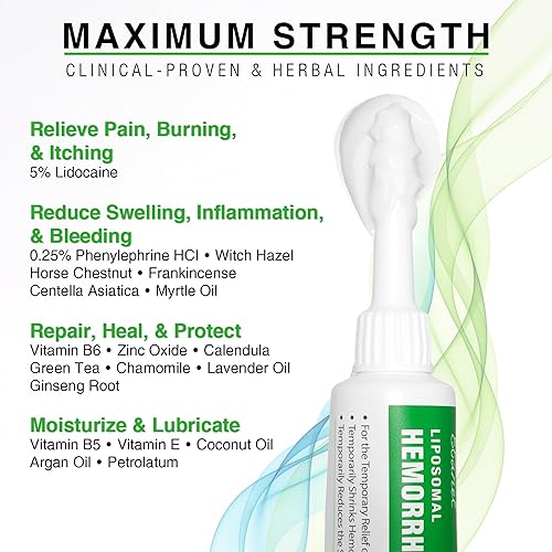 Miniatura 5 de Ebanel Crema de tratamiento de hemorroides con lidocaína al 5% con hamamelis, fenilefrina, castaño de indias, vitamina B6, óxido de zinc,