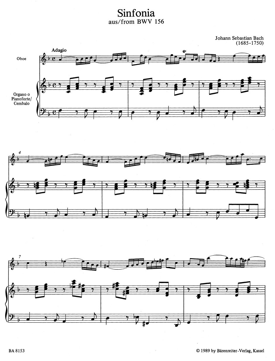 Die schönsten Oboensoli aus den Kirchenkantaten bearbeitet für Oboe (Oboe d'amore) und Orgel oder Cembalo (Klavier)