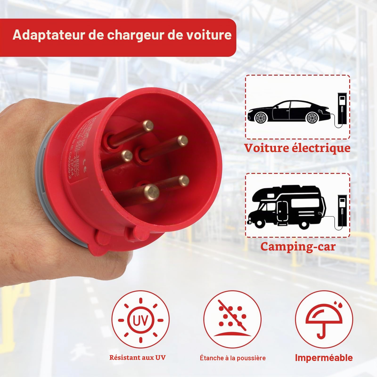 Adaptateur CEE-Répartiteur de Courant Fort 400 V 16 A,Fiche femelle vers 3 x 230 V, Câble Adaptateur CEE Prise de Camping car,Monophasé vers Triphasée, avec câble de 0,5m, Pour Accessoires Caravane