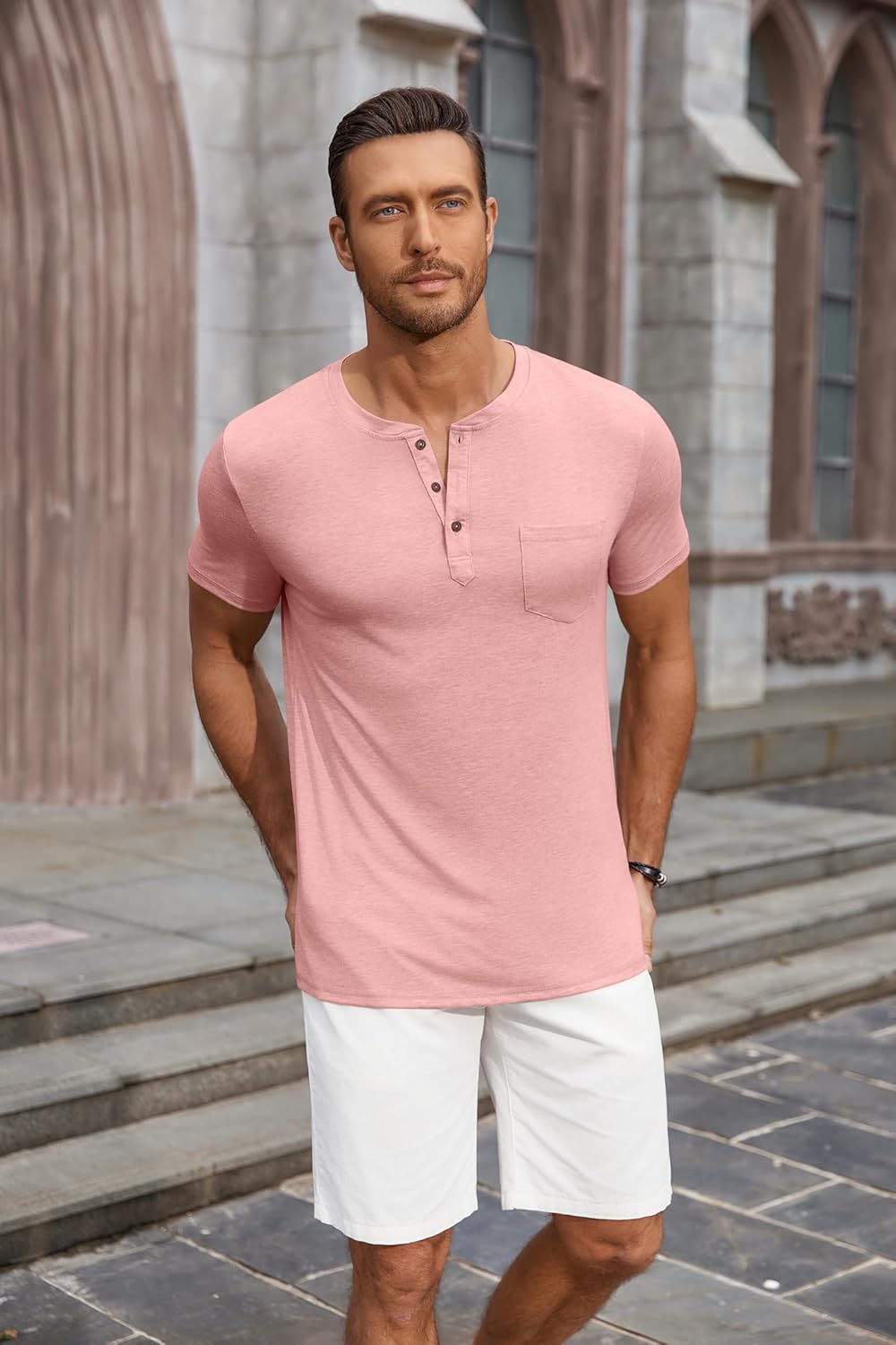COOFANDY Men's Soft Henley Short Sleeve T Shirts Casual Basic Shirt with Pocket 3 Button Tees Summer Tops - Image 9