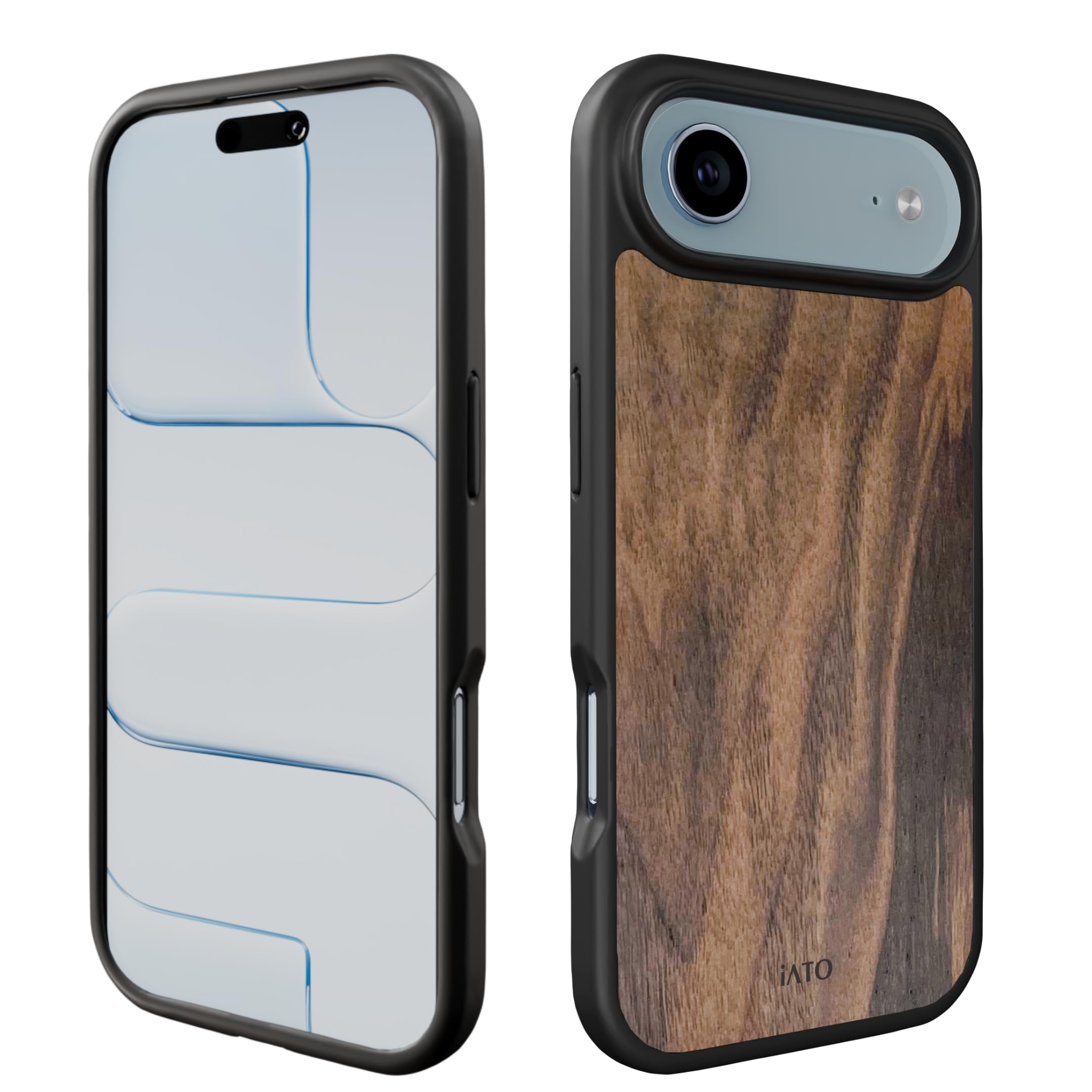 iATO iPhone Air Case MagSafe Real Walnut Wood 6 5-inch Slim Protective TPU Strong Magnet Ring Raised Screen