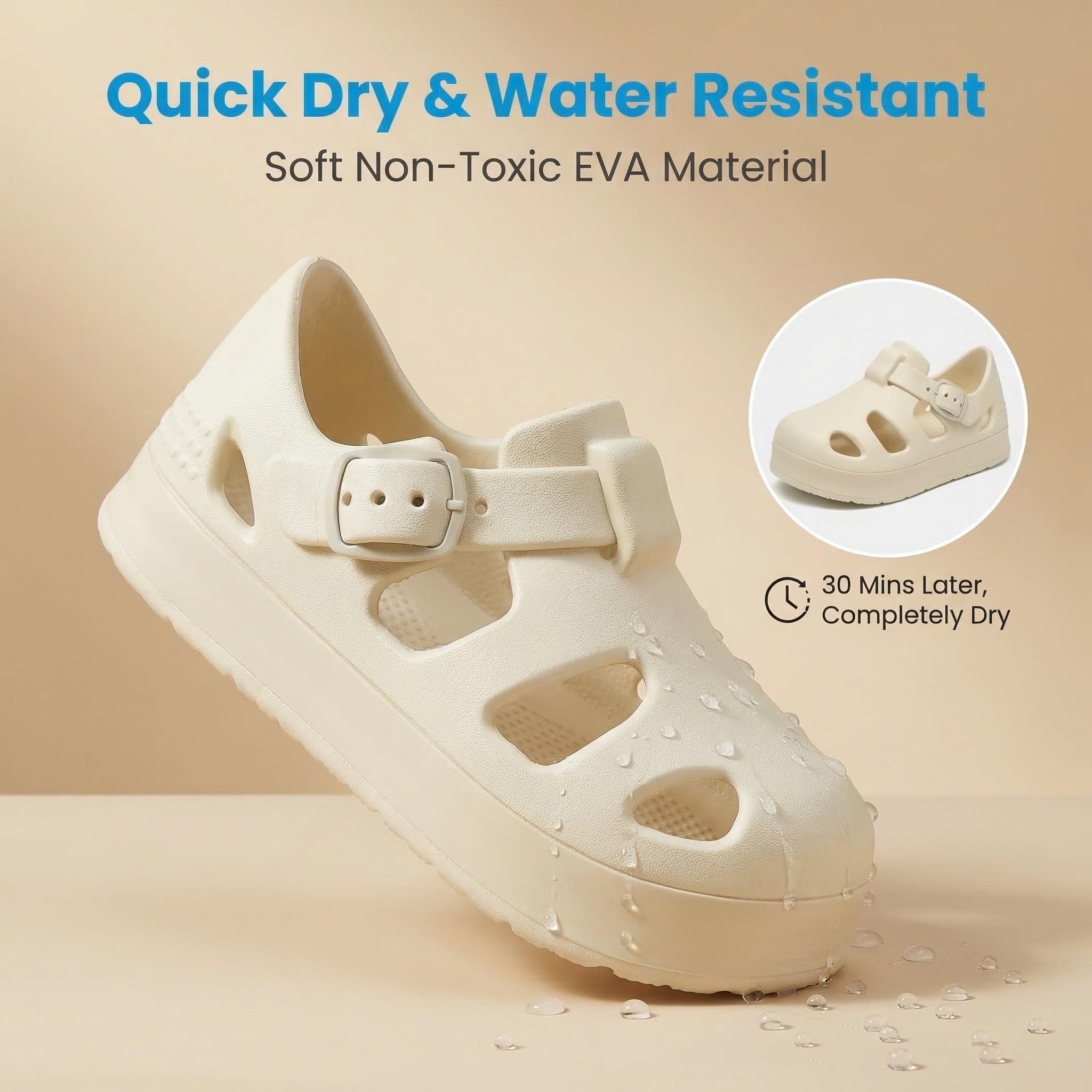 Toddler Wide Toe Box Sandals For Boys & Girls,Children's Closed Toe Water Sandal with Adjustable Strap — view 7