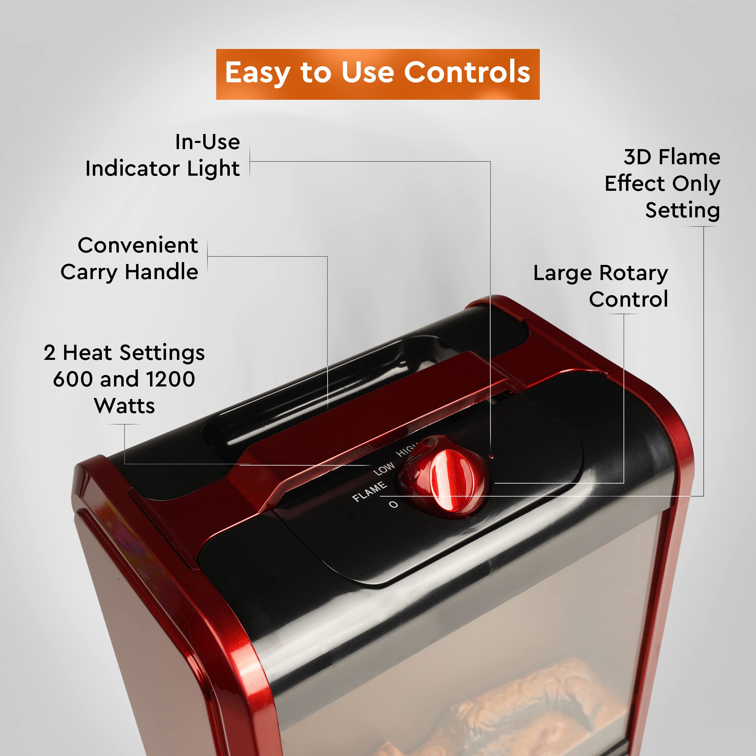 Comfort Zone CZFP1 Portable Fireplace Heater, Realistic 3D Flame Effect