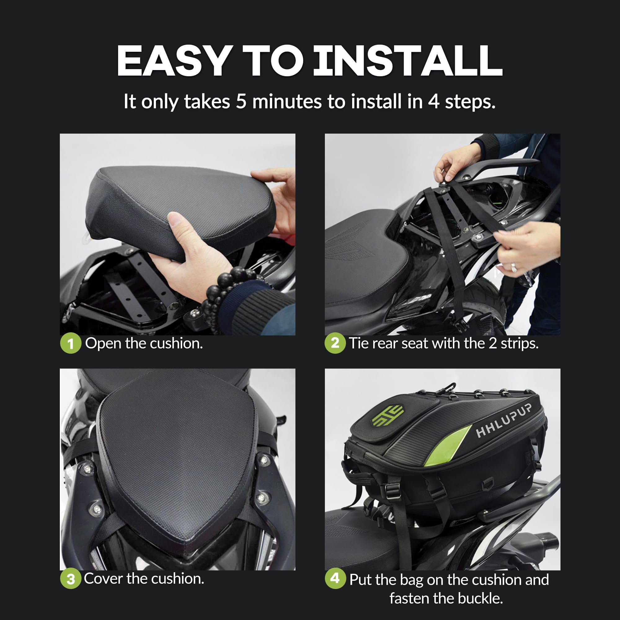 Borsa da sella per casco da moto, 38 l, impermeabile, per casco da moto, 25-38 l, grande capacità, doppio uso (verde)