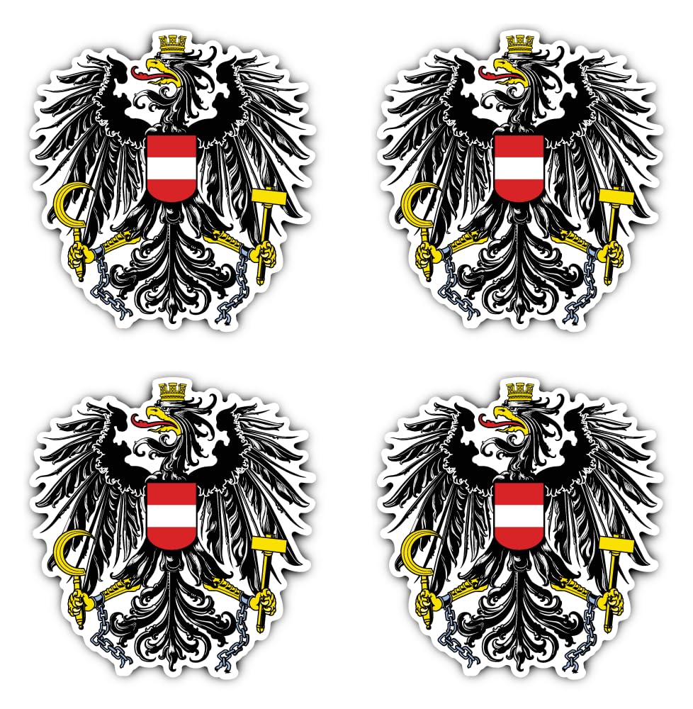 Aufkleber: 150 mm, 4 Stück - Wappen - Österreich - AT - für Auto, Laptop und mehr