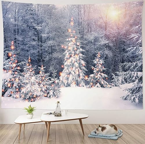Miniatura 5 de Cocior Tapiz para colgar en la pared para árbol de Navidad para el hogar, decoración de pared de bosque nevado de invierno, feliz año nuevo,