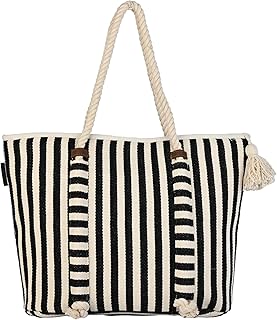 ENSAC Women’s Canvas Tote Bag – Navy Blue Handbag with Fringe Sides, Casual Shoulder Bag for Travel, Shopping &amp; College