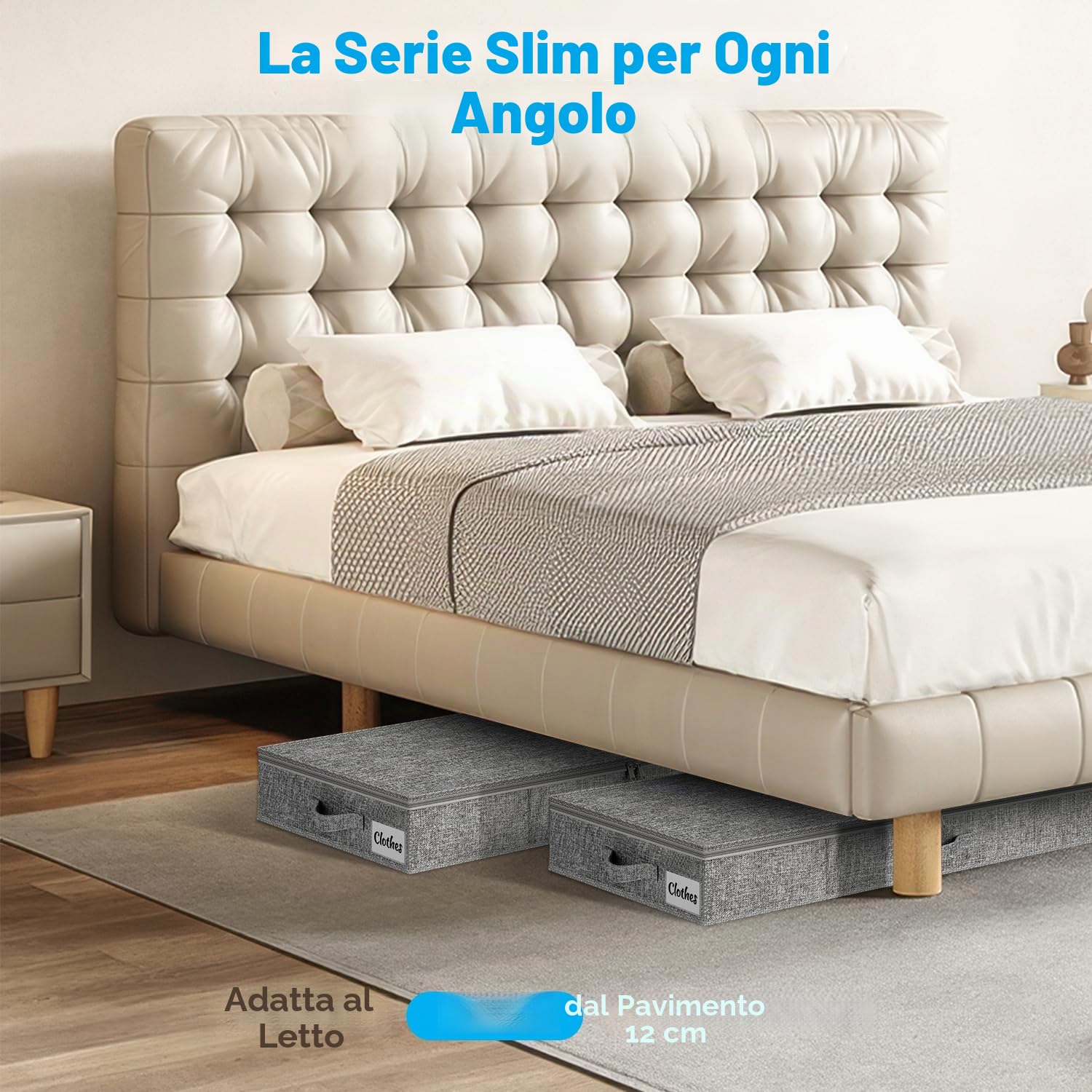 Scatola portaoggetti sotto il letto con coperchio, confezione da 4 pezzi, 12 cm, sottile, a basso profilo, organizer per vestiti, per casa, coperte e giocattoli, sotto il divano e la culla, organizer