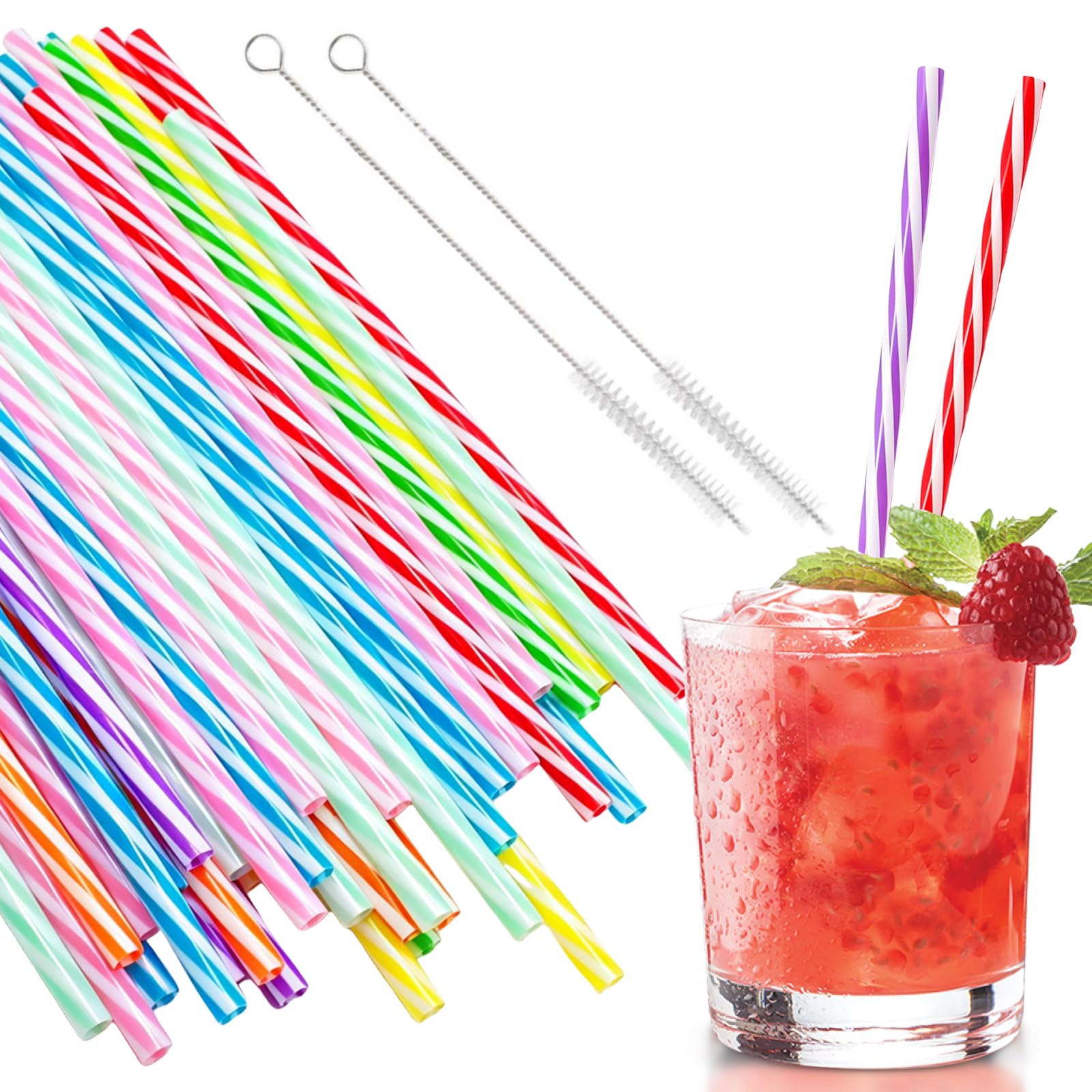 60 Pcs Reusable Plastic Straw, Drinking Straws with Cleaning Brush