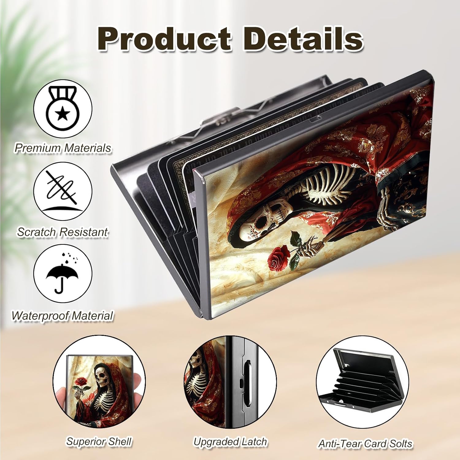 RFID Credit Card Holder Protector Lonely Skeleton Metal Credit Card Wallet Small Mini Accordion Card Case Holder for Women Men Minimalist Card Organizer Case