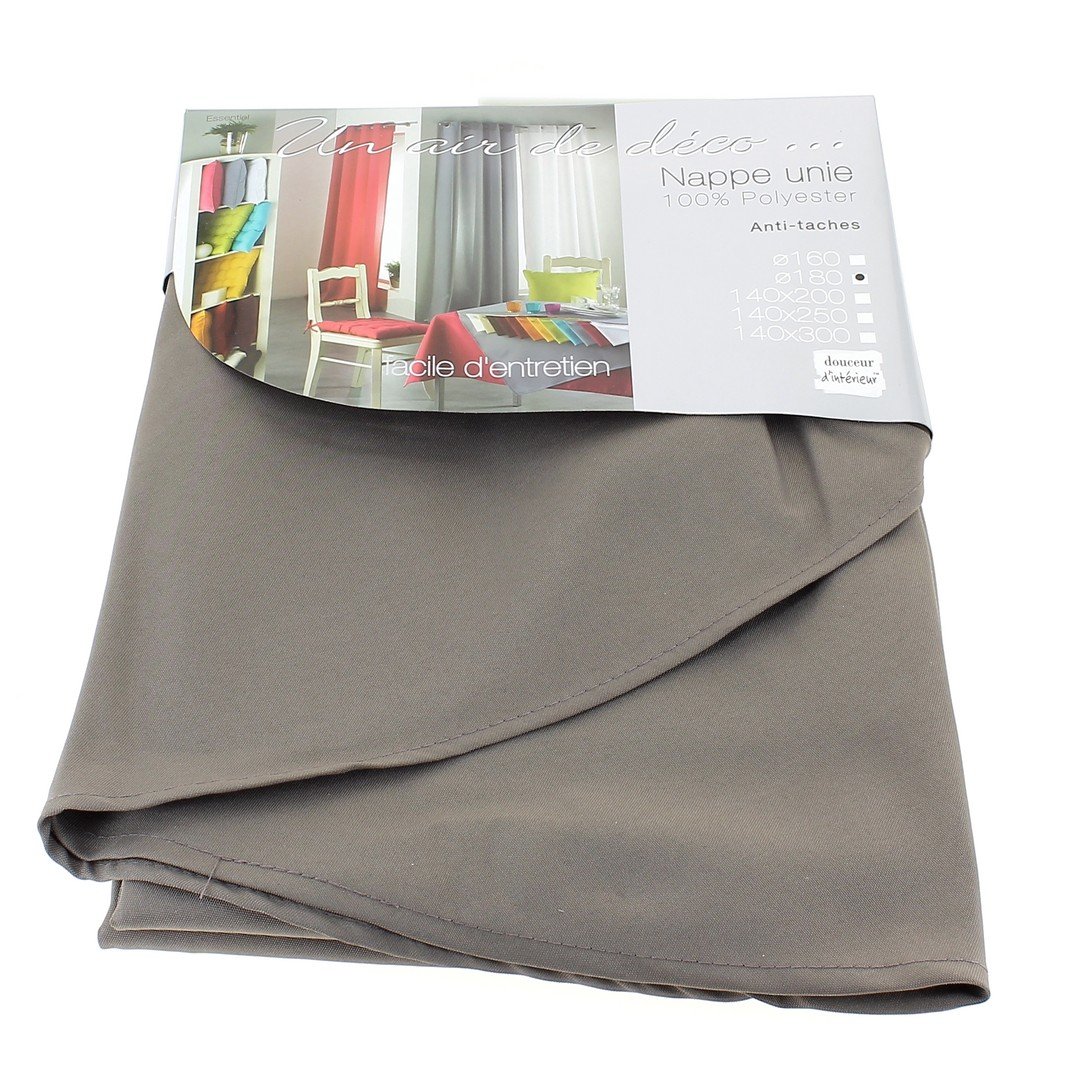 Douceur d'Interieur 140 x 300 cm Plain Polyester Essentiel Tablecloth, Taupe Brown