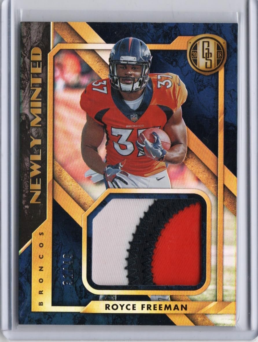 Royce Freeman Memorabilia Newly Minted Authentic Jersey Player Worn Relic Serial Numbered 31/49 Collectible Football Card - 2018 Gold Standard Football Card #23 (Broncos)